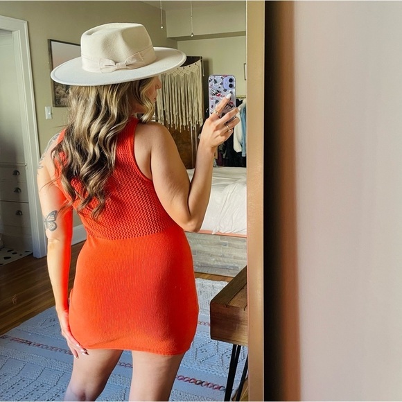 NEW Zara Orange Knit Mesh Mini Dress - Picture 3 of 12